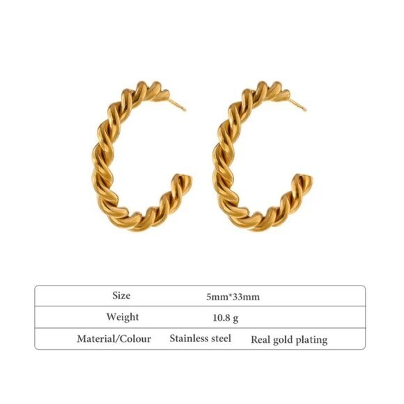 Retro C Shape Gold Hoop Earrings - Picture 5 of 5